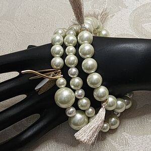 VINTAGE 80’S 3PC STRETCH BRACELET SET – HEAVY GLASS PEARLS, LUXE QUALITY